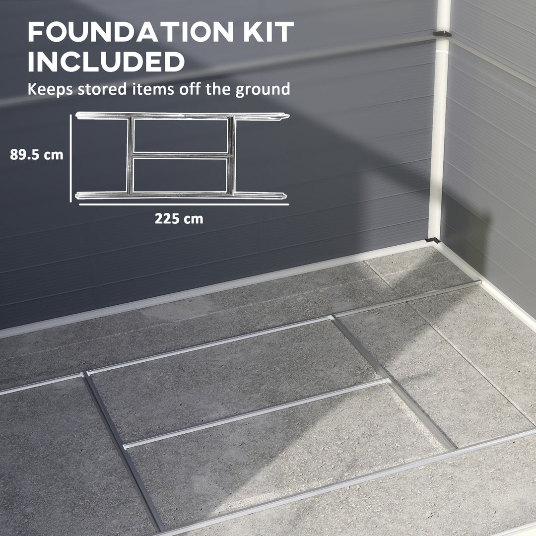 7.9ft x 6.2ft Aluminium Frame and Plastic Wall Shed, with Foundation - Grey