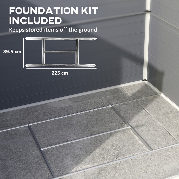 7.9ft x 6.2ft Aluminium Frame and Plastic Wall Shed, with Foundation - Grey