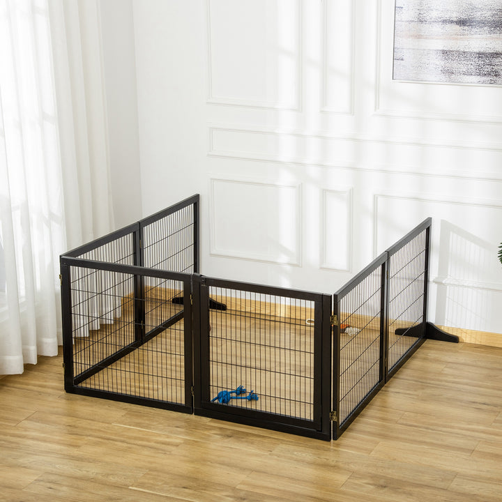 Wooden Pet Gate, Freestanding Dog Security Barrier with Two Support Fe