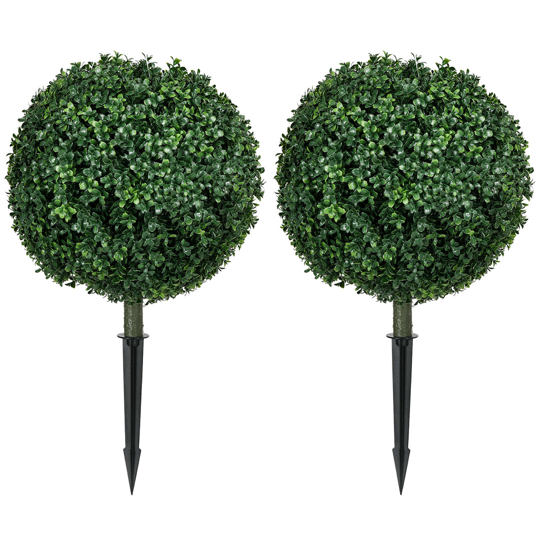 Artificial Boxwood Trees w/ Ground Stake, Set of 2 Ball Shaped Topiary