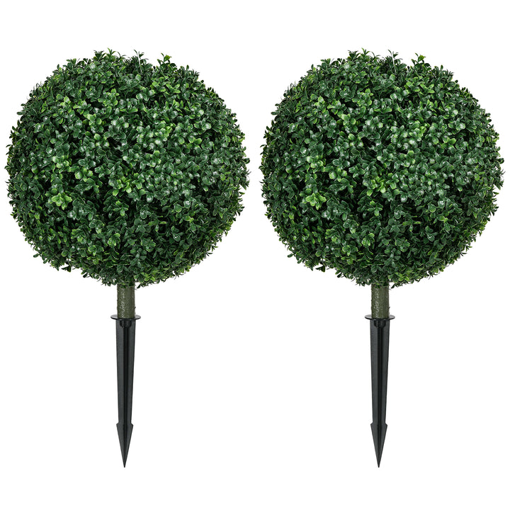 Artificial Boxwood Trees w/ Ground Stake, Set of 2 Ball Shaped Topiary