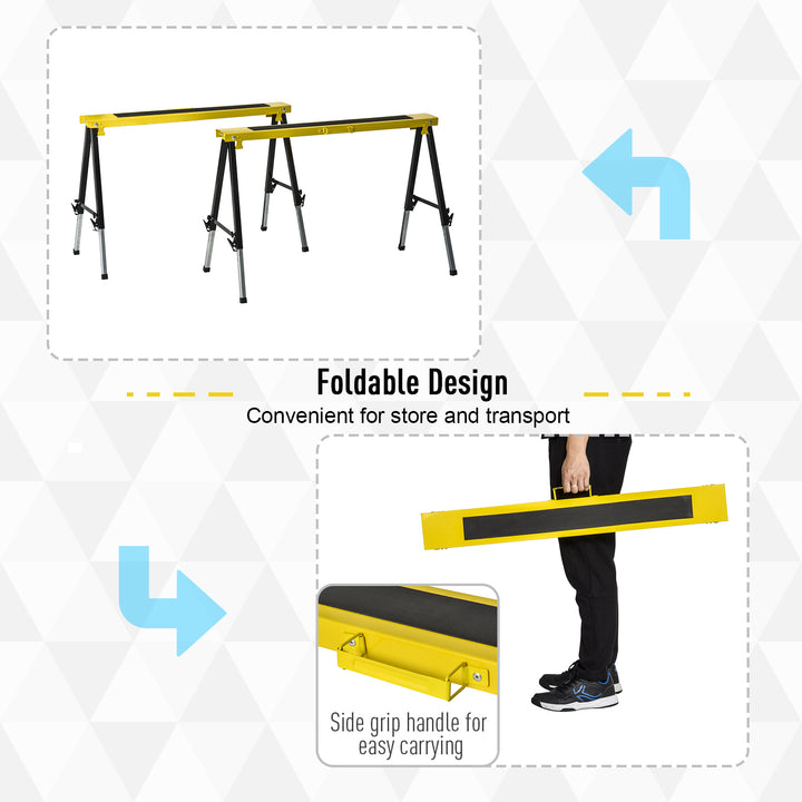 MCL 2PCS Saw Horse Twin Pack Folding Workbench Adjustable Metal Trestle Stands with Non-slip EVA Surface for Sawing Work Max Load 100kg