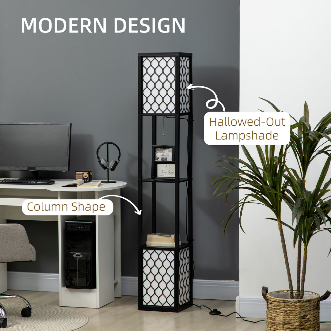 Floor Lamp with Shelves, Dual Light, Modern Tall Standing Lamps for Living Room, Bedroom, with Chain Switch, Bulb not Included, Black