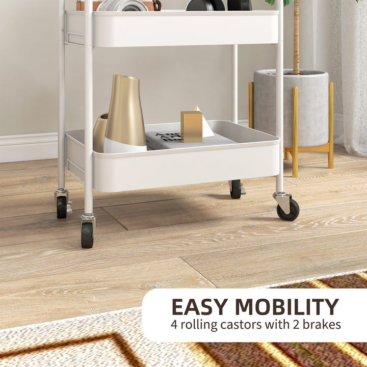 Three-Tier Steel Storage Trolley - White