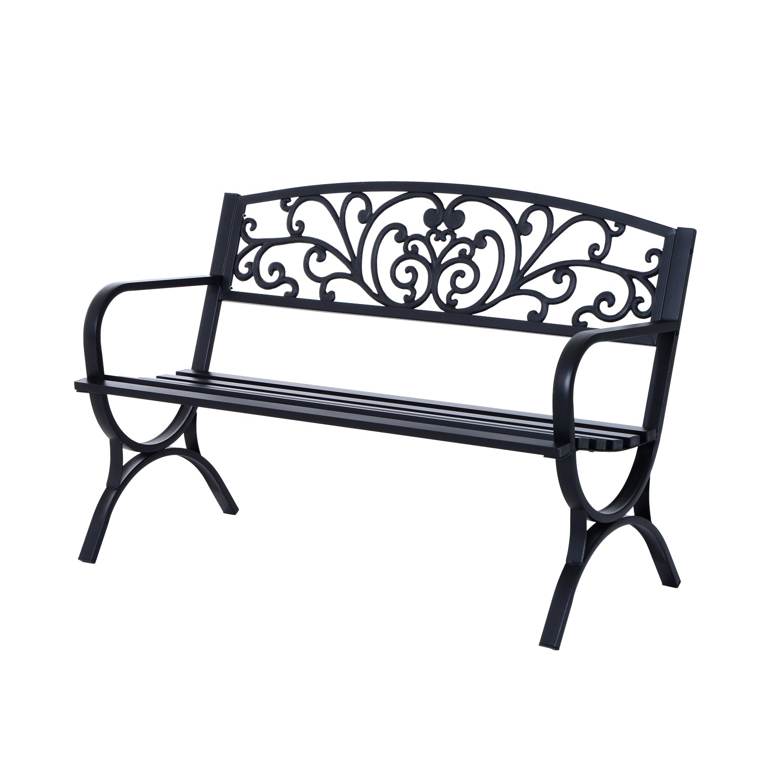 127L x 60W x 85H cm Powder Coated Garden Bench for Patio Backyard, Steel-Black
