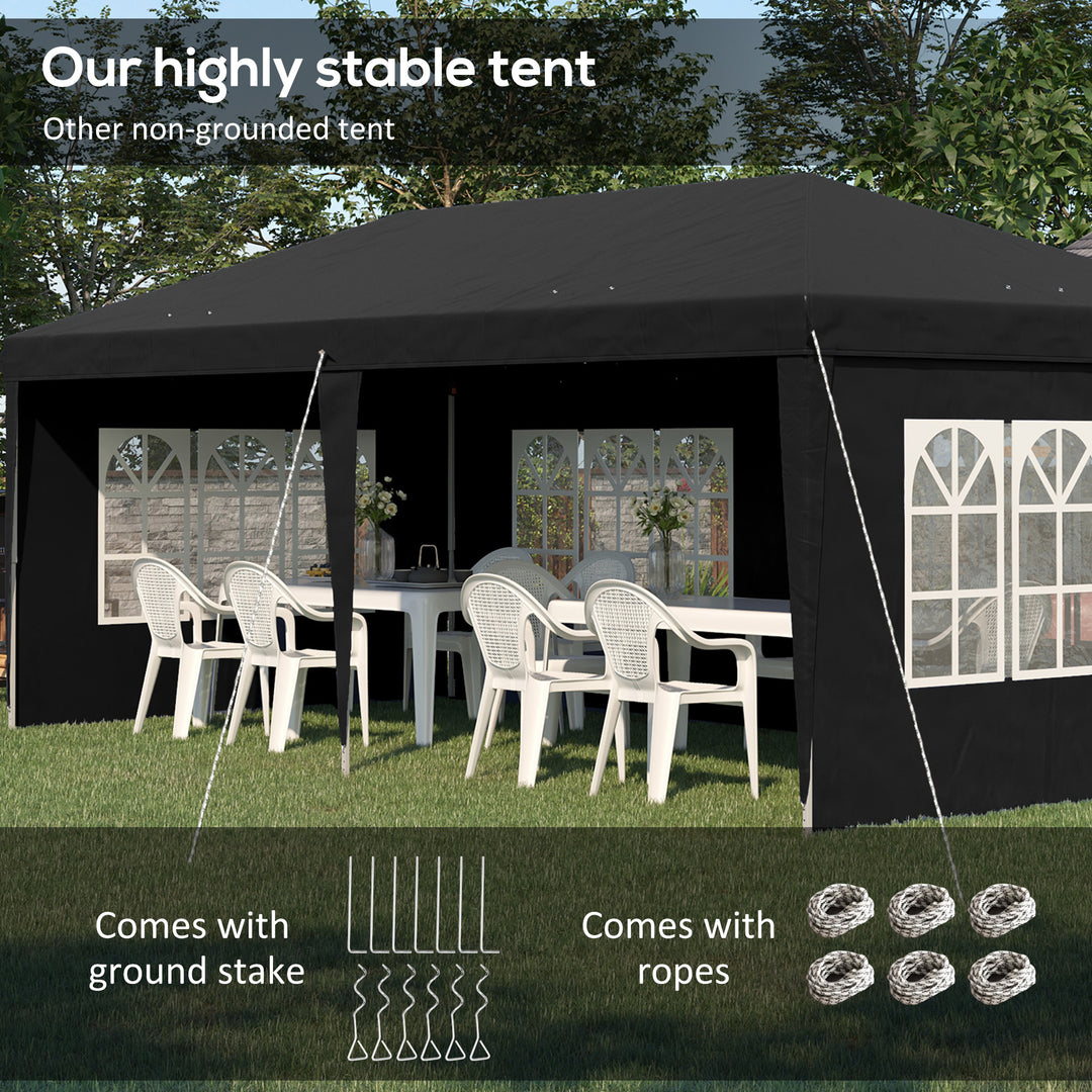 3 x 6m Pop-Up Gazebo, with Removable Walls - Black