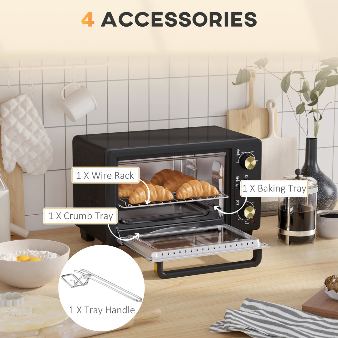 HOMCOM Mini Oven, 16L Countertop Electric Grill, Toaster Oven w/ Adjustable Temperature, 60 Min Timer, Crumb Tray, Baking Tray, Wire Rack | Aosom UK