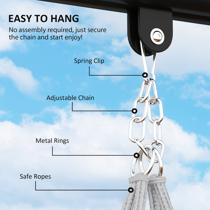 Hanging Chair Outdoor Hammock Chair with Soft Cushion, Cotton Rope Boho Style Swing Chair, Hanging Garden Swing Seat for Indoor Outdoor, Dark Grey