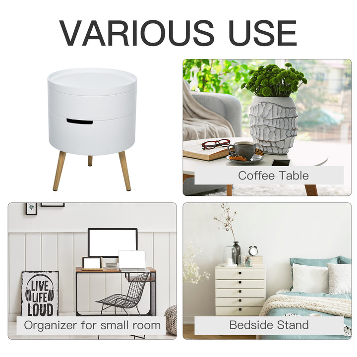 3-Tier Coffee Table, Round End Table with 2 Hidden Compartments and Detachable Tray, Side Table with Storage for Living Room, White