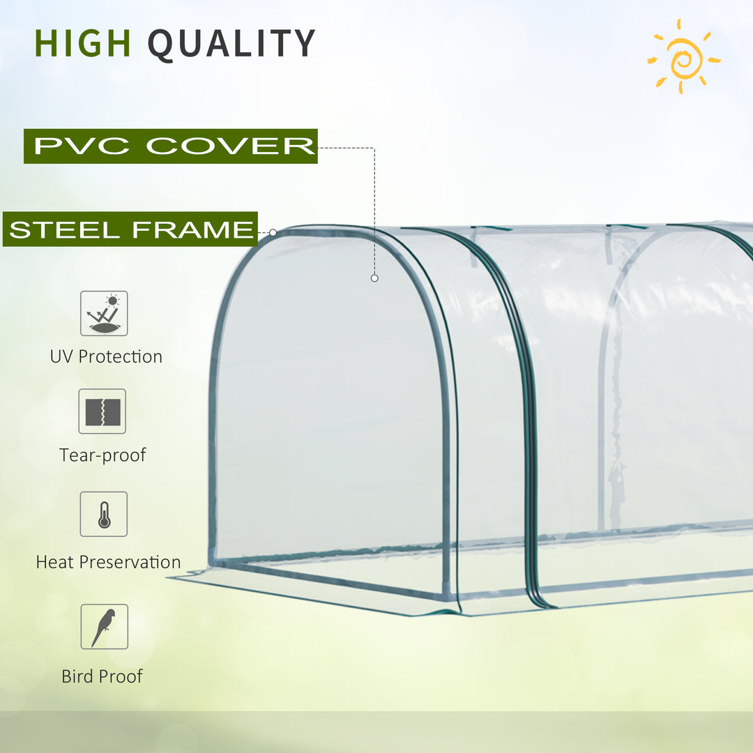 Outsunny Portable Small Greenhouse, Steel Frame w/ Zipper Doors, PVC Tunnel Greenhouse Plant Grow House, 350L x 100W x 80H cm | Aosom UK