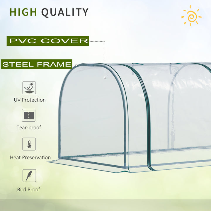 Outsunny Portable Small Greenhouse, Steel Frame w/ Zipper Doors, PVC Tunnel Greenhouse Plant Grow House, 350L x 100W x 80H cm | Aosom UK