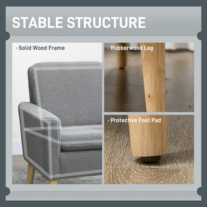 Armchair, Upholstered Accent Chair with Wood Legs and Wide Padded Seat, Teddy Occasional Chair, Grey