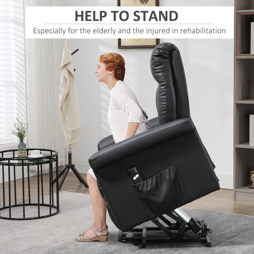 Power Lift Chair Armchair for the Elderly, PU Leather Recliner Chair with Extended Footrest, Remote Control and Side Pocket, Black