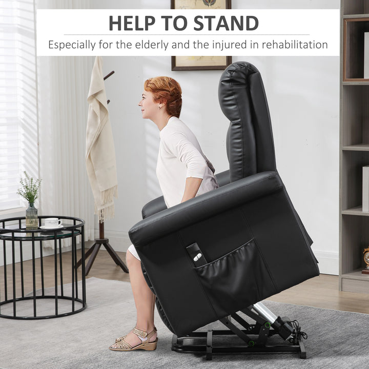 Power Lift Chair Armchair for the Elderly, PU Leather Recliner Chair with Extended Footrest, Remote Control and Side Pocket, Black