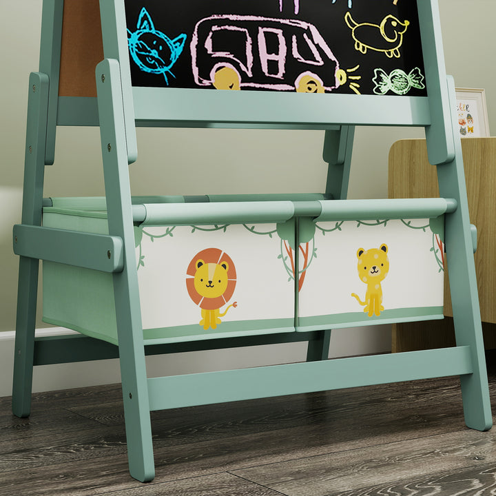 AIYAPLAY Art Easel for Kids, Double-Sided Whiteboard/Blackboard with Paper Roll, Two Storage Boxes, for Ages 3-8 Years, Green