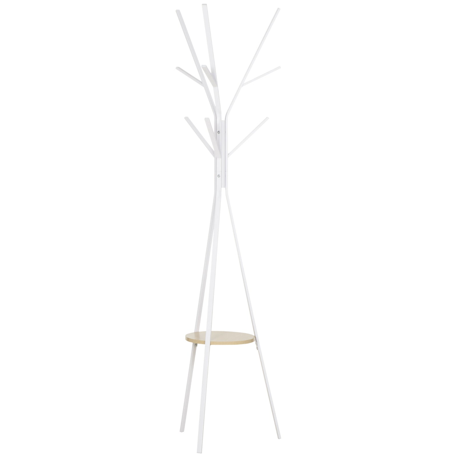 Freestanding Metal Coat Rack Stand 9 Hooks Clothes Tree with 1 Shelf Hat Display Hall Tree Hanger Bag Umbrella Hanging Organiser White