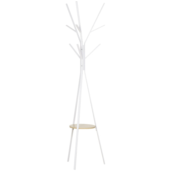 MCL Freestanding Metal Coat Rack Stand 9 Hooks Clothes Tree with 1 Shelf Hat Display Hall Tree Hanger Bag Umbrella Hanging Organiser White