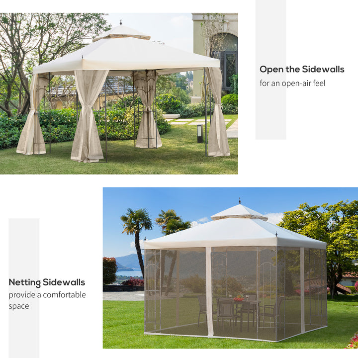 MCL 3(M)x3(M) Garden Gazebo Double Top Outdoor Canopy Patio Event Party Wedding Tent Backyard Sun Shade with Netting - Cream White