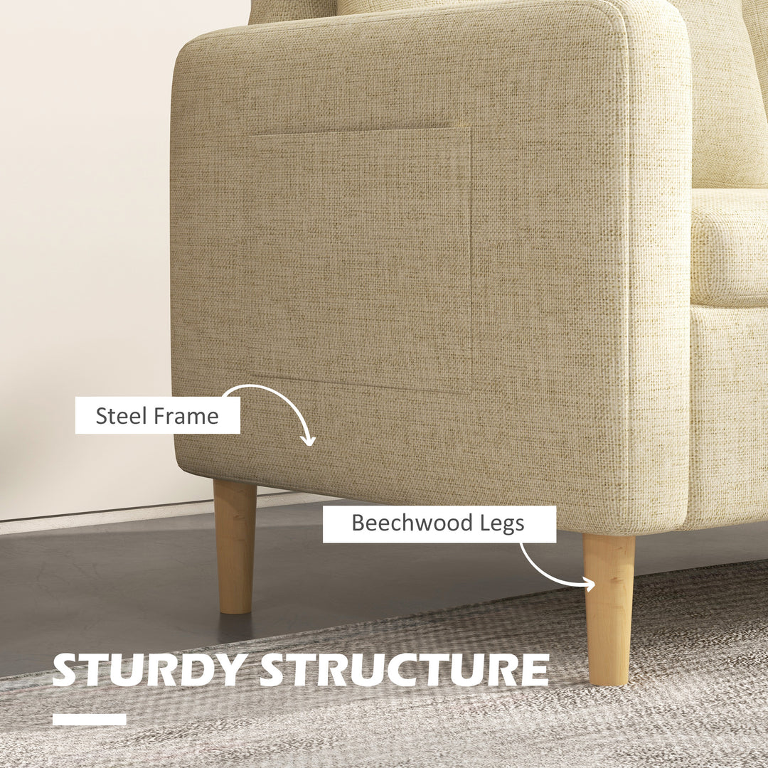Two Seater Sofa for Living Room, Modern Fabric Couch with Wood Legs and 2 Pockets for Bedroom and Home Office, Beige
