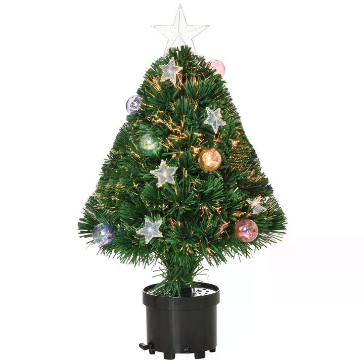 HOMCOM 2FT Pre-lit Artificial Christmas Tree Tabletop Multicoloured Fibre Optic Xmas Decoration w/ LED Lights Pot Table Desk - Green | Aosom UK