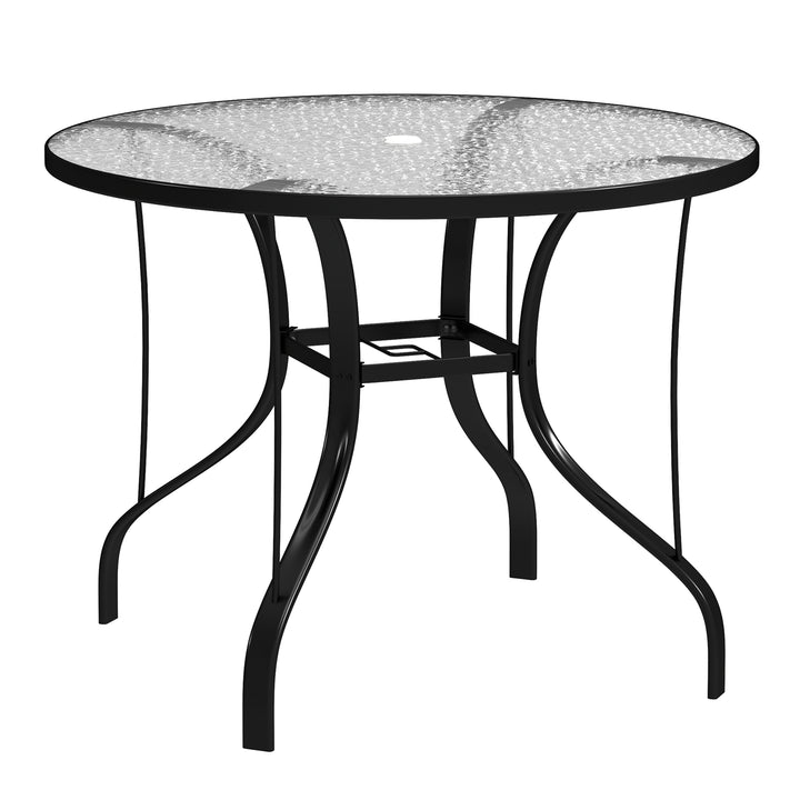 Tempered Glass Top Round Outdoor Dining Table with Parasol Hole, 96.5 x 96.5 x 71 cm
