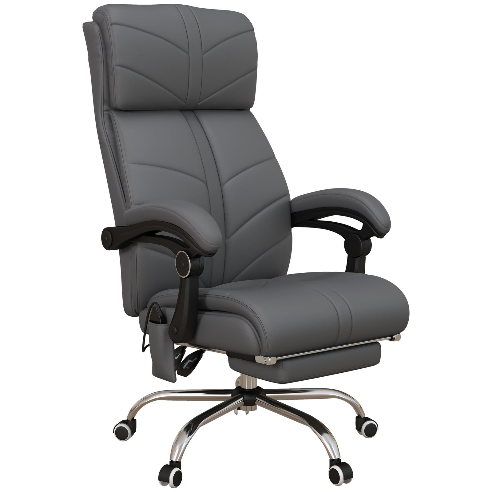 High Back Vibration Massage Office Chair, Heated Reclining PU Leather Computer Chair with Footrest, Grey