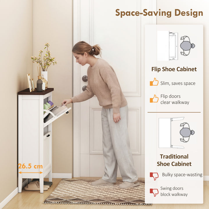 Shoe Cabinet with 2 Flip Drawers, Farmhouse Narrow Shoe Storage Cabine
