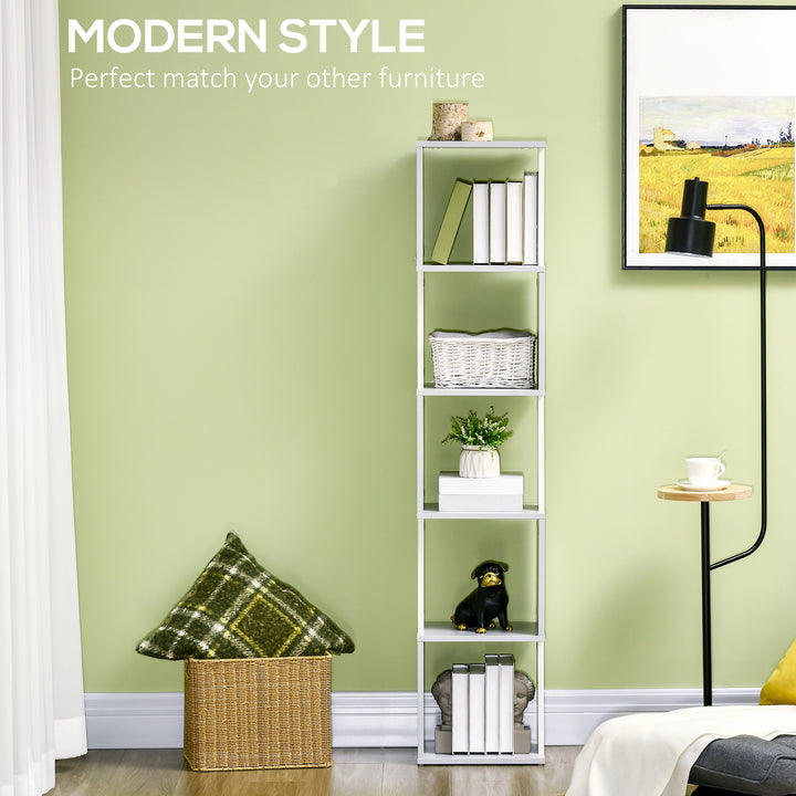Modern 5-Tier Bookshelf, Freestanding Bookcase Storage Shelving for Living Room Home Office Study, White and Light Grey