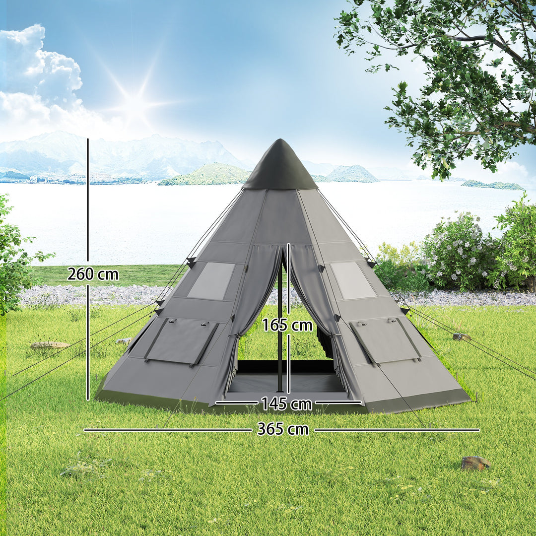 6 Men Tipi Tent with Carry Bag - Grey