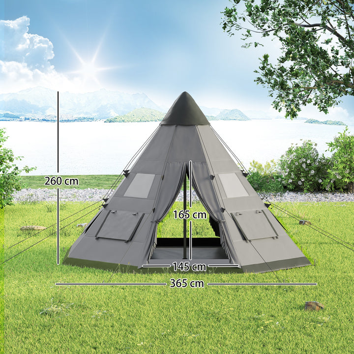 6 Men Tipi Tent with Carry Bag - Grey