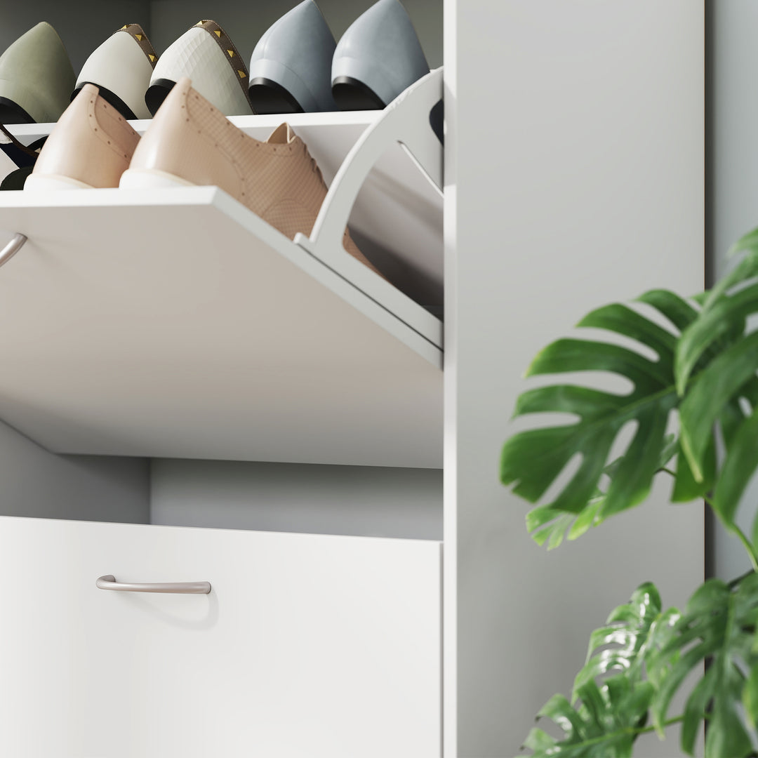 Wooden Modern Design 4 Drawer Shoes Cabinet Pull Down Shelf Storage Organiser - White