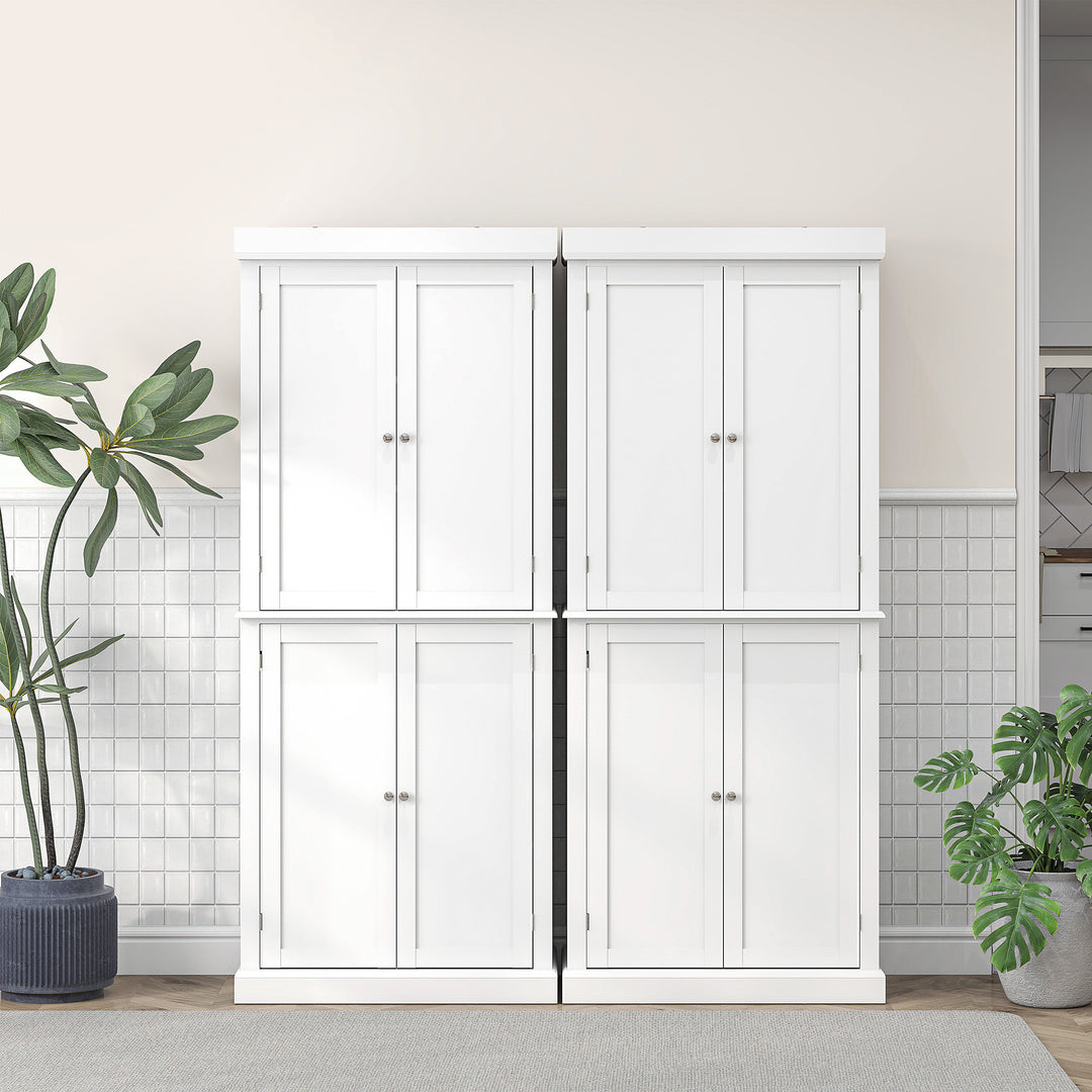 Freestanding Kitchen Cupboard with 4 Doors, Storage Cabinet with 6-Tier Shelving and 4 Adjustable Shelves, White