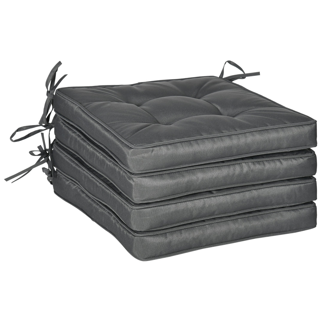 Set of 4 Garden Seat Cushion with Ties, 42 x 42cm Replacement Dining Chair Seat Pad, Grey