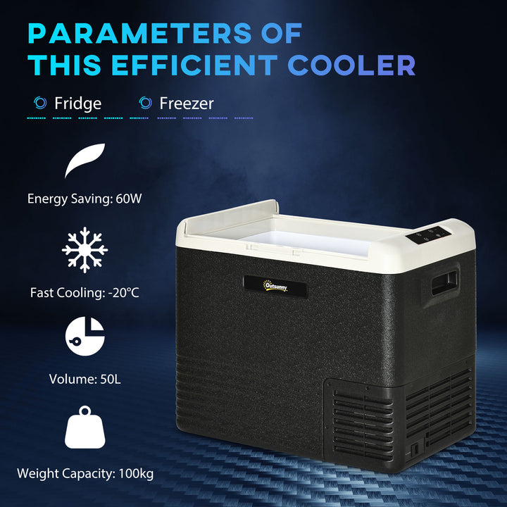 50L Car Refrigerator, Portable Compressor Car Fridge Freezer, Electric Cooler Box with 12/24V DC and 110-240V AC for Camping, Driving, Picnic, Down to -20℃