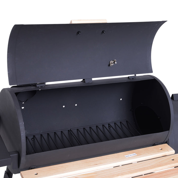 MCL Portable Charcoal BBQ Grill, Cold-rolled Steel, Solid Wood, 104H x 124L x53W cm-Black