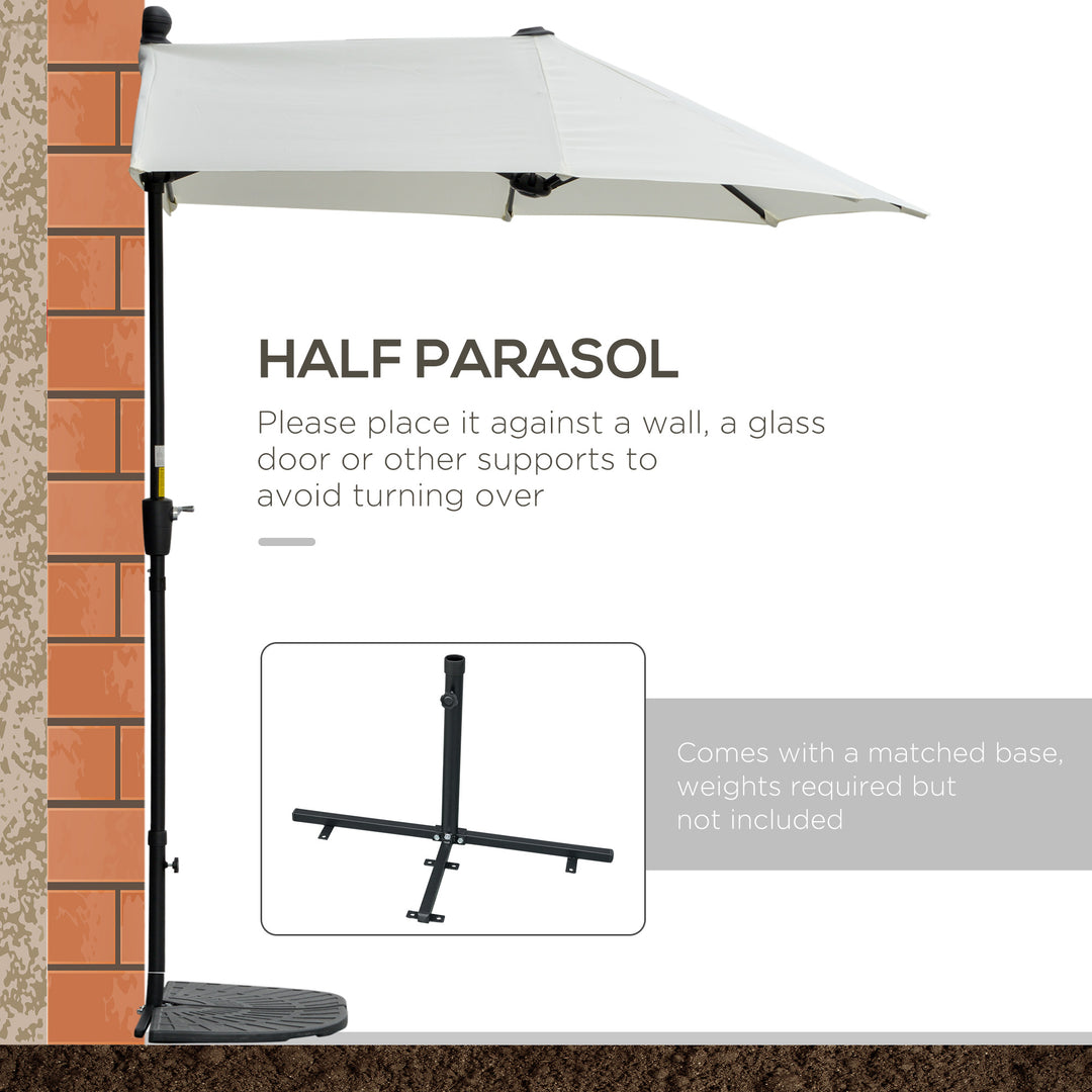 2m Half Parasol Market Umbrella Garden Balcony Parasol with Crank Handle, Base, Double-Sided Canopy, Cream White