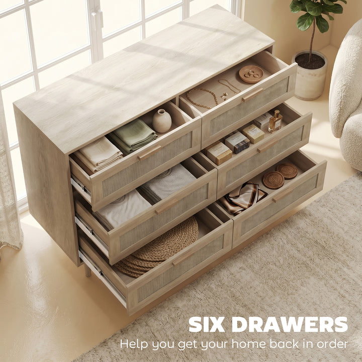 Chest of Drawers, 6-Drawer Dresser, Tall Storage Drawer Unit with Ratt