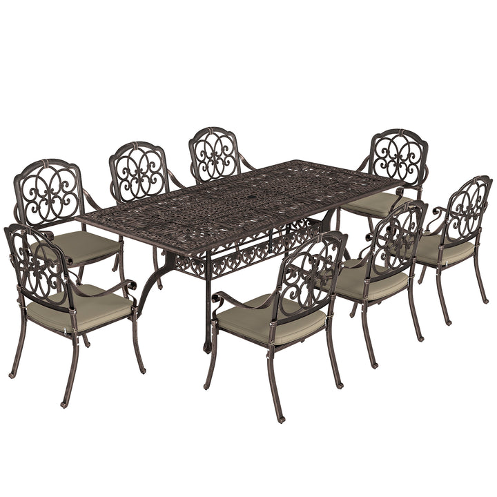 9 Piece Cast Aluminium Garden Dining Set, Garden Table and Chairs Set 