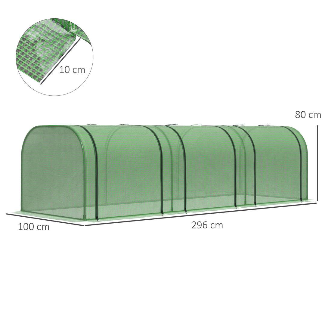 Outsunny Tunnel Greenhouse, PE Cover, Steel Frame, Garden Grow House with Zipper Door, 295x100x80cm, Green