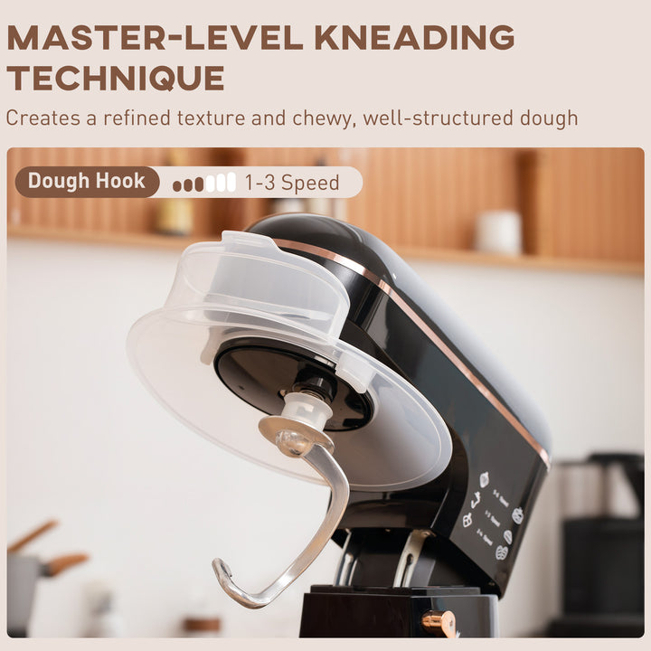 Stand Mixer, 5L Food Mixer for Baking, 6 Speeds and Pulse Setting, 1400W Cake Electric Kitchen Mixer with Dough Hook, Whisk, Stainless Steel Bowl, Splash Guard, Beater, Black