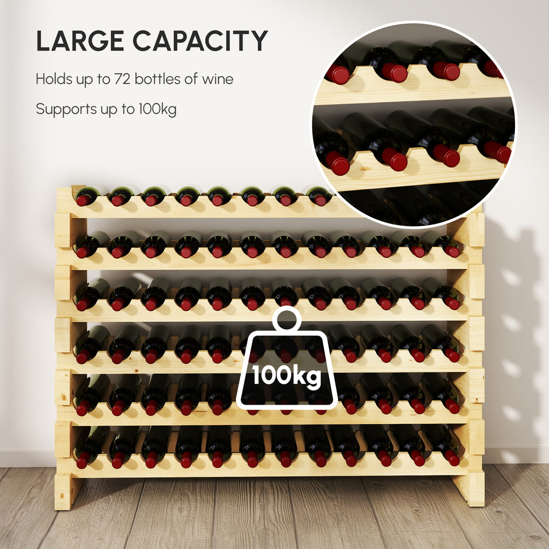 Six-Tier, 72 Bottle Wooden Wine Rack - Natural