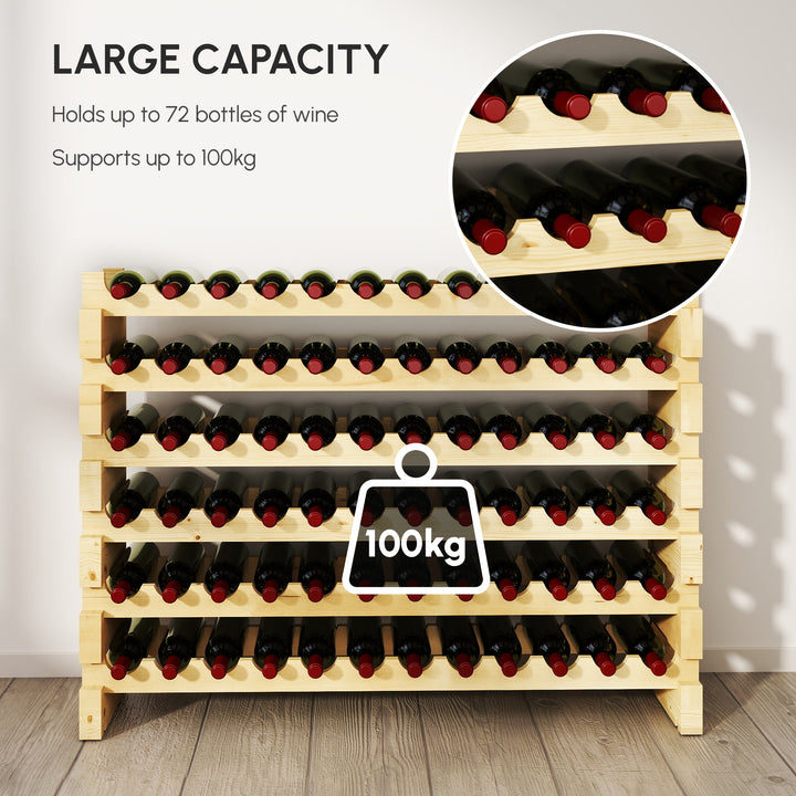 Six-Tier, 72 Bottle Wooden Wine Rack - Natural