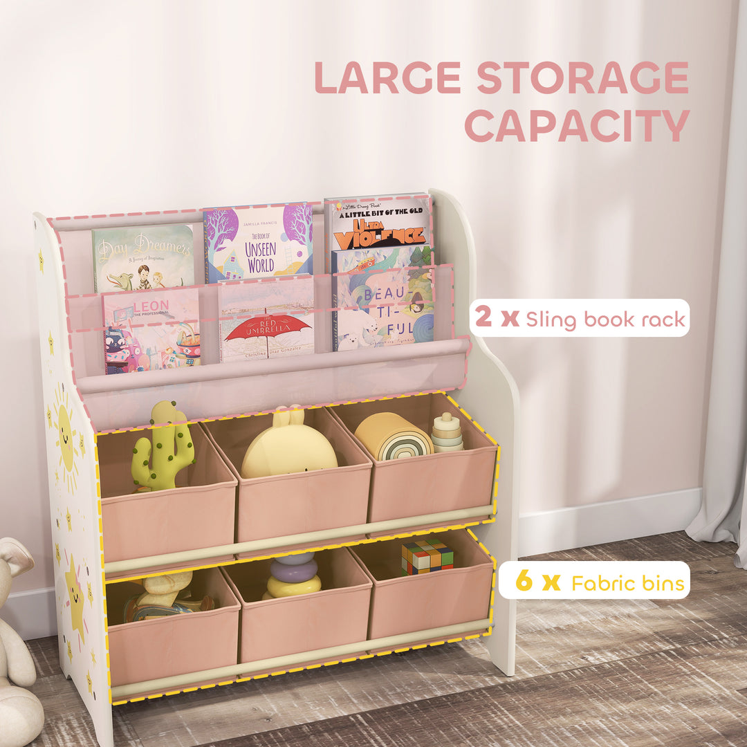 Kids Storage Unit, Toy Organiser with 6 Fabric Drawers and 2-Tier Slin