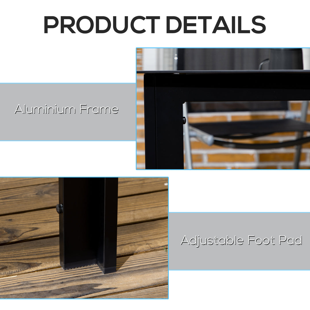 Outdoor Dining Table for 6, Aluminium Rectangular Garden Table with Tempered Glass Tabletop for Yard, Patio, Black