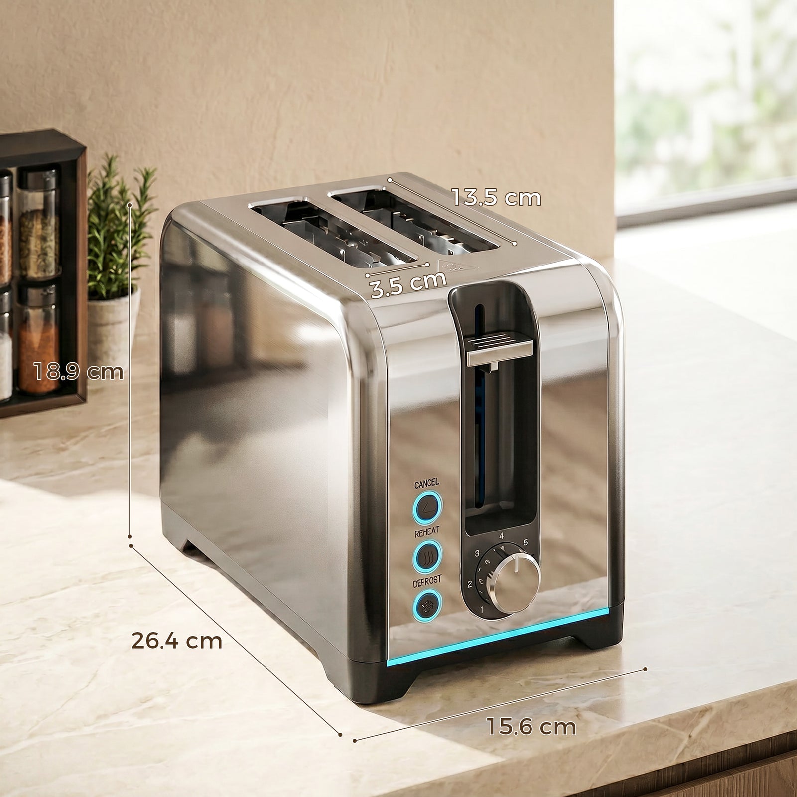 2 Slice Toaster with 7 Browning Levels, Reheat, Defrost and Cancel Fun