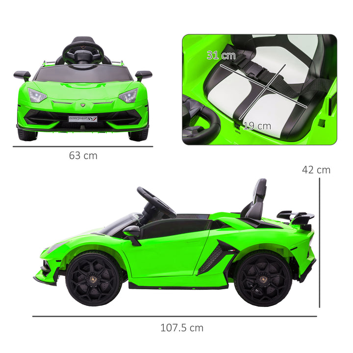 HOMCOM Lamborghini Licensed 12V Kids Electric Car w/ Butterfly Doors, Easy Transport Remote, Music, Horn, Suspension - Green