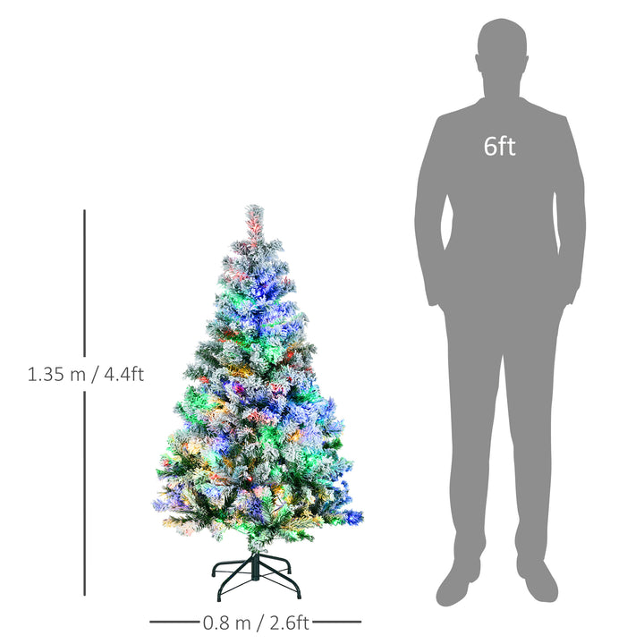 HOMCOM 4.5' Artificial Snow Christmas Trees with Frosted Branches, Warm White or Colourful LED Lights, Steel Base | Aosom UK