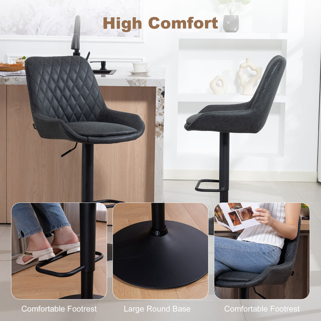 Set of Two Faux Leather Retro Bar Stools - Black
