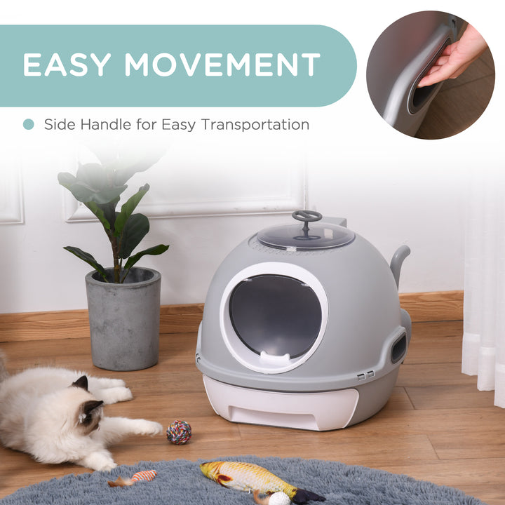 Cat Litter Box Toilet with Litter Scoop Enclosed Drawer, Front Entry Top Exit, Easy To Clean Grey