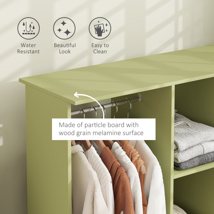 Open Wardrobe Double Mobile Storage Shelves Organizer W/6 Wheels-Green